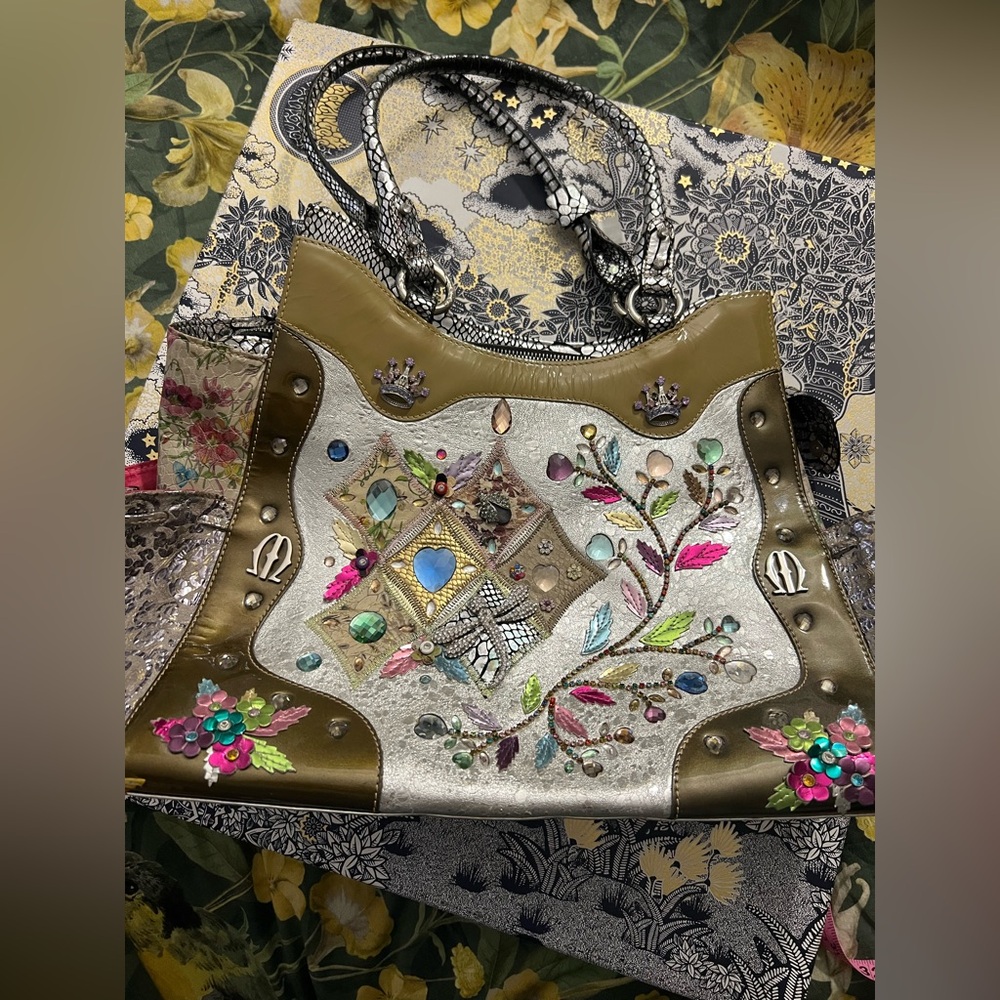 Italian leather Rare Michelangelo Embellished Multicolor Designer Tote Bag